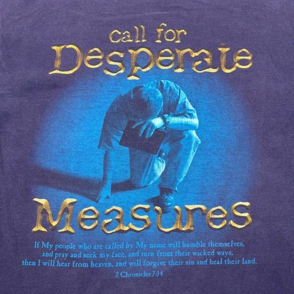 Vintage Delta Pro Weight Jesus T-Shirt Desperate Times Purple Mens Medium - Picture 3 of 8